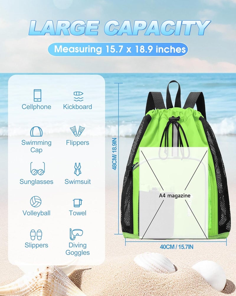 Hoedia Mesh Swim Bag Drawstring Backpack Beach Backpack for Swimming, Pool, Gym, and Workout Gear - Image 2